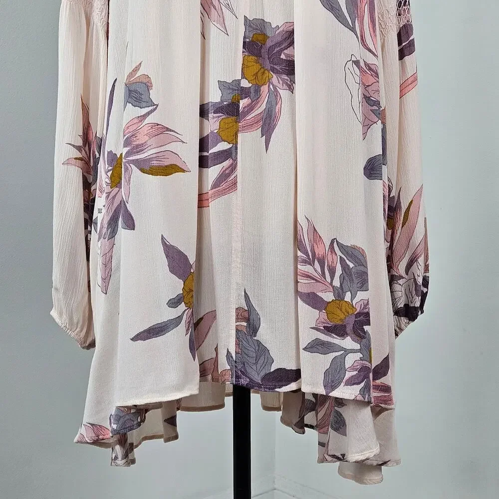 Free People Tunic Boho Mini Dress Floral Print | Women's Small | MINOR FLAW - Picture 13 of 16